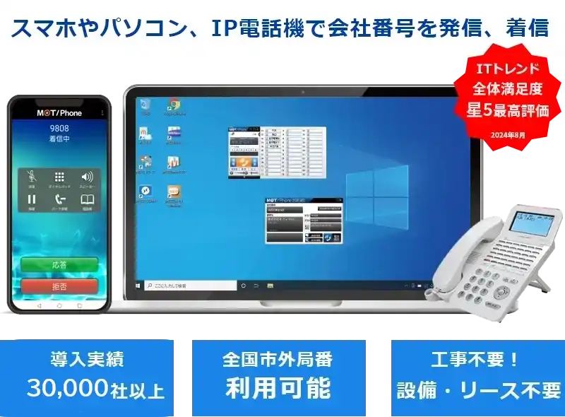 会社番号を使った発着信をスマホで利用可能なクラウドPBX「モッテル」。サービス開始以来7年7か月契約数連続純増！使いやすさとDX推進により2024年も選ばれています
