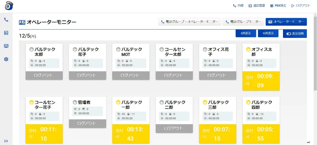 コールセンターシステム「MOT/CallCenter」のオペレーターモニター画面