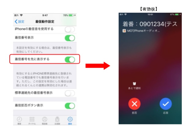 MOT/Phone iPhone版Callkit着信での着信番号表示の仕様を変更