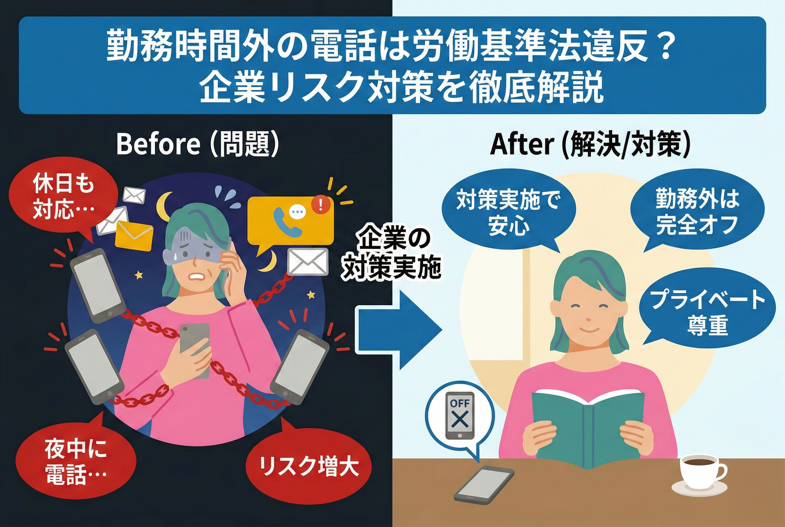 勤務時間外の電話は労働基準法違反？企業リスクと対策を徹底解説